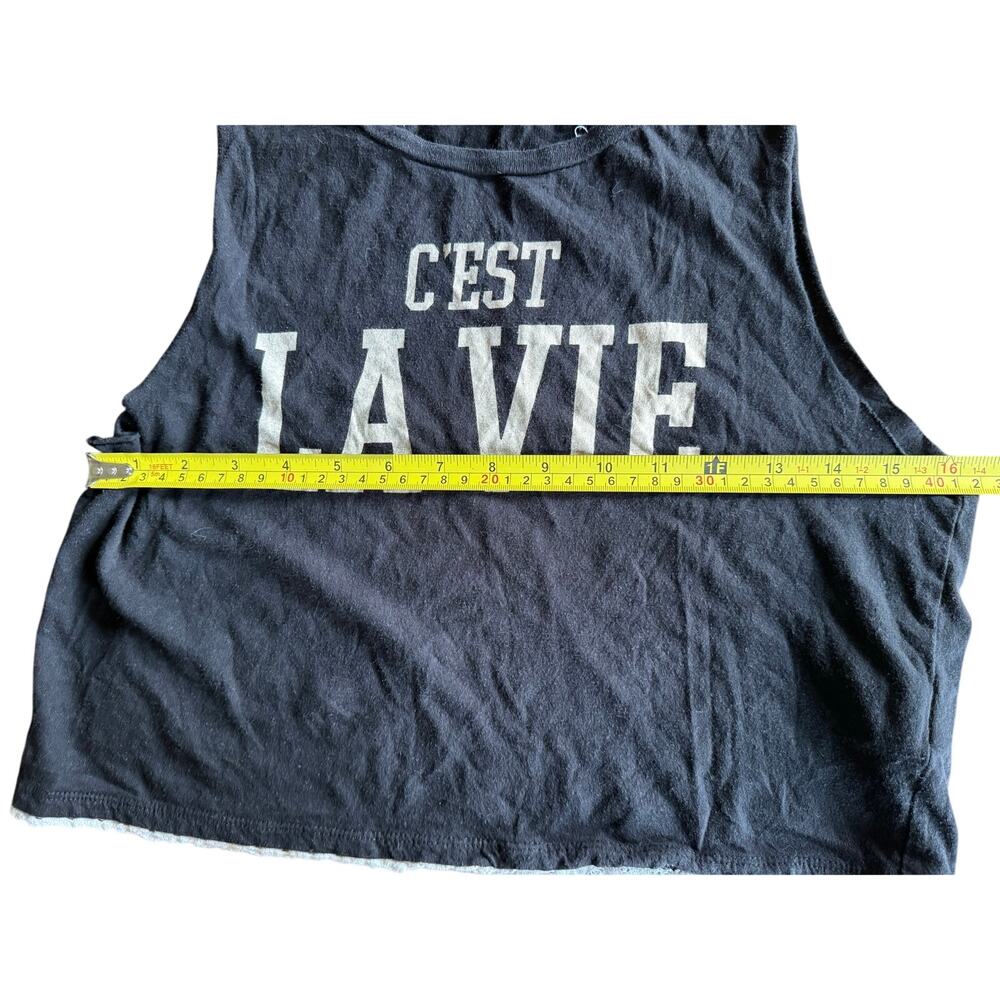 100 Percent Cotton C’est La Vie Black Graphic Crop Tank Top Sleeveless Small - Picture 7 of 7